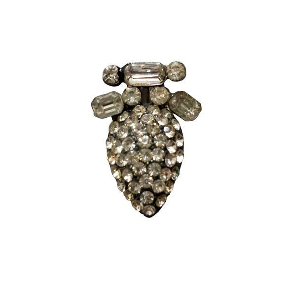 Vintage Teardrop Brooch Clear Rhinestones Pewter Tone VTG - Picture 2 of 12